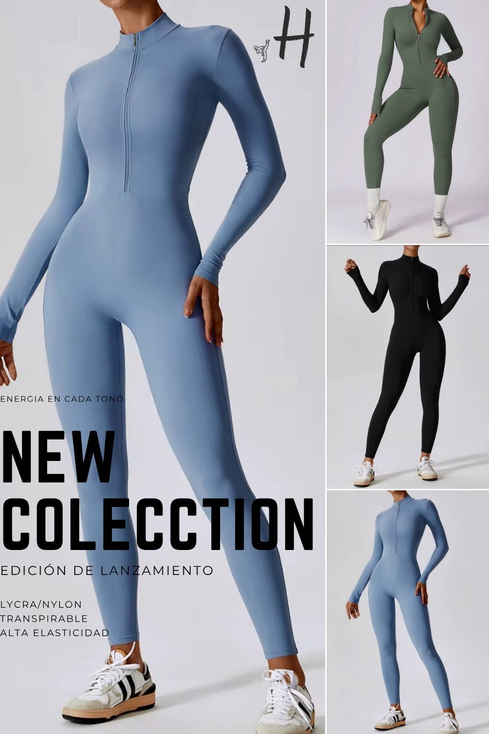 Body Cuello alto con cierre manga larga Verde