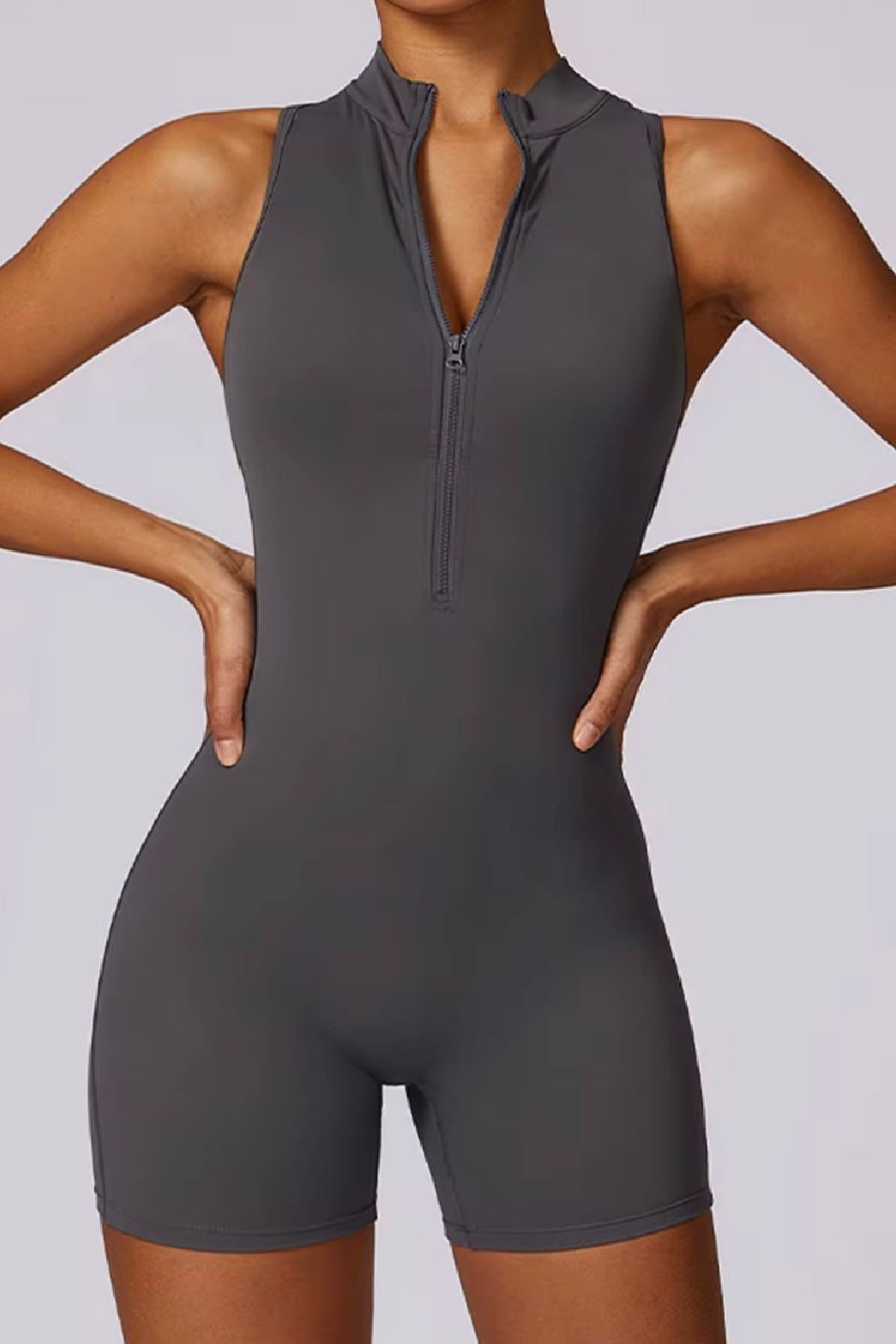 Body Cuello alto con cierre Short Gris