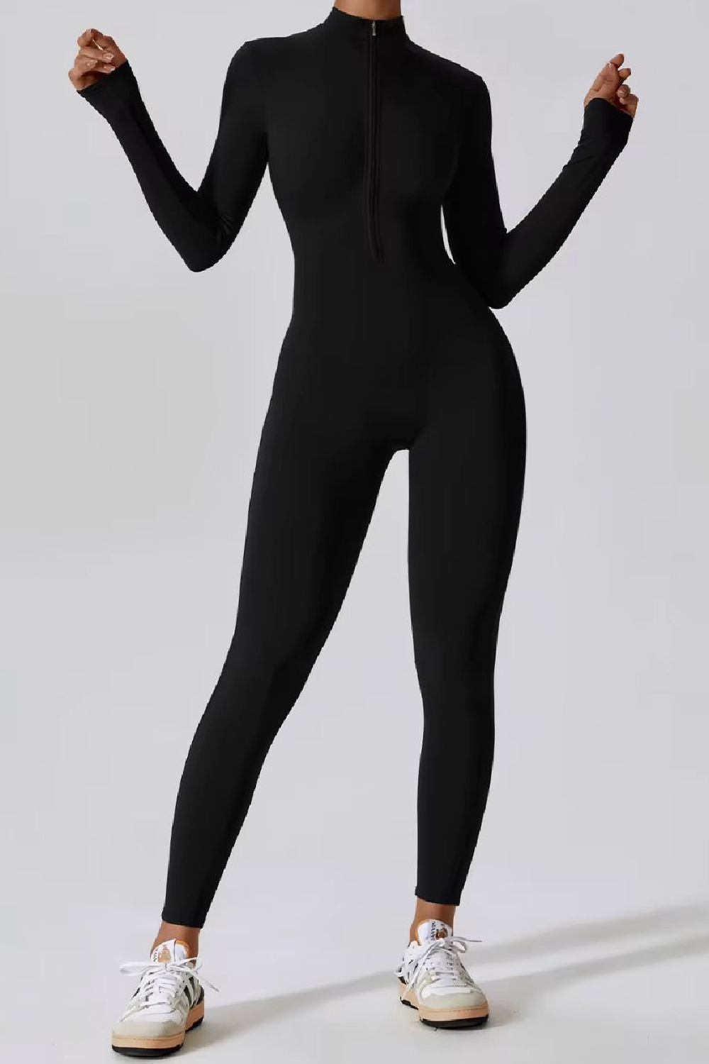 Body Cuello alto con cierre manga larga Negro