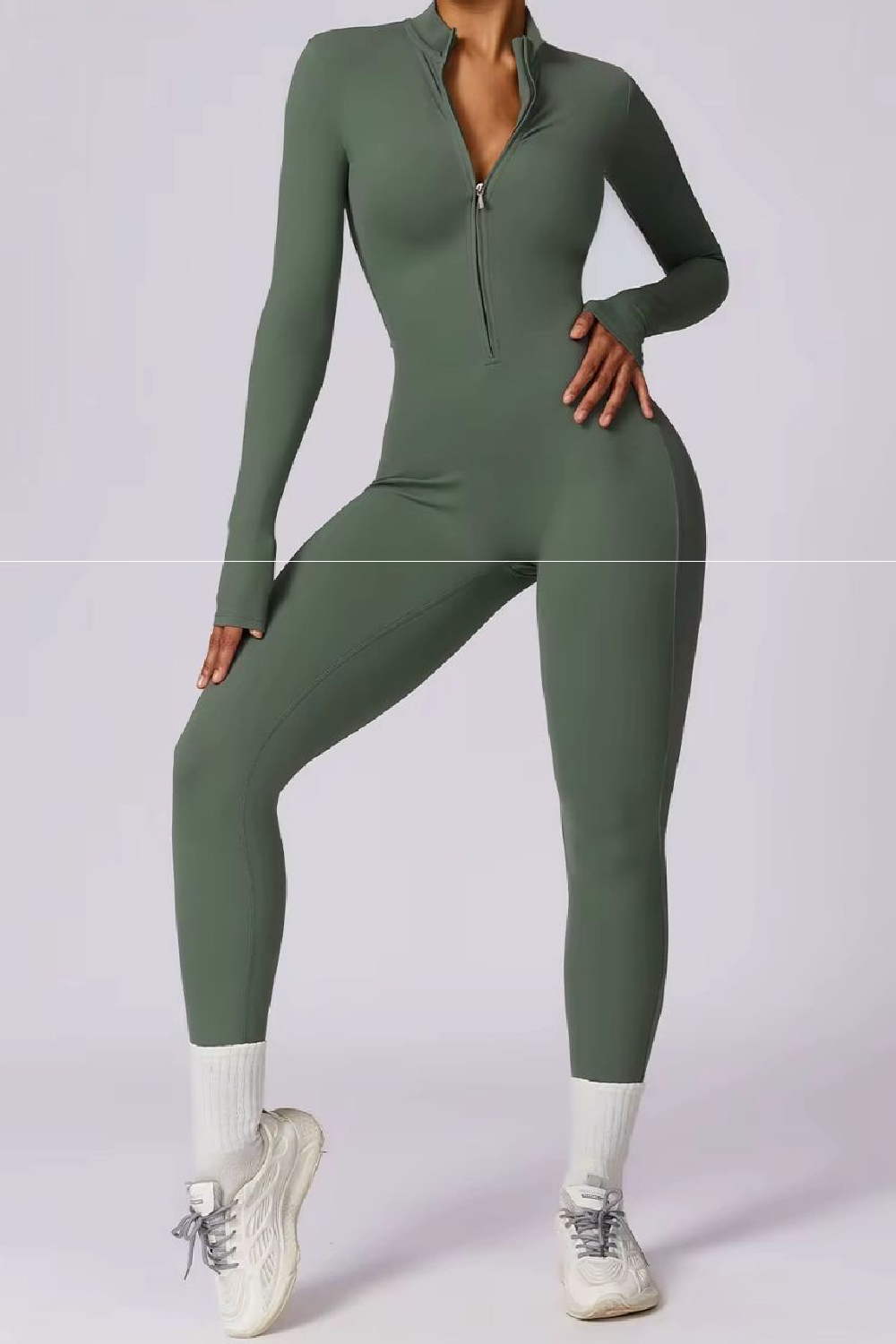 Body Cuello alto con cierre manga larga Verde